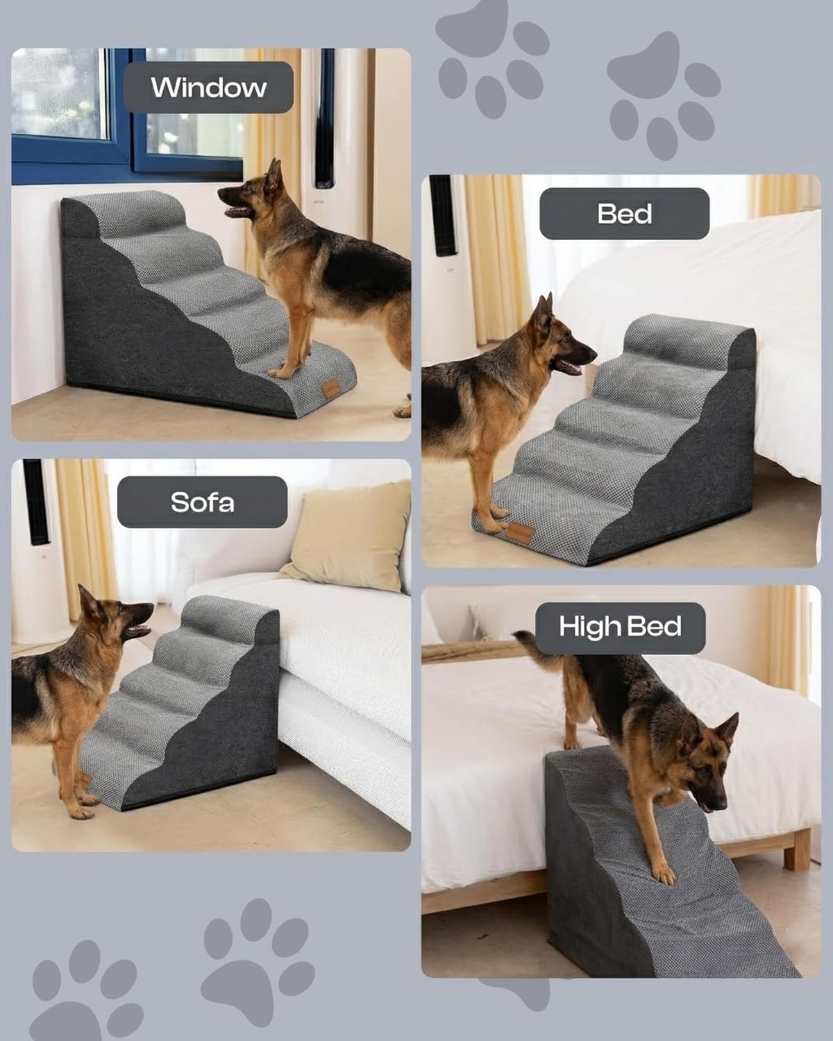 Breiter Hundetreppe 5 Stufen 62cm hoch für Kleine Hunde, Hochdichtem Schaumstoff Haustiertreppe, Waschbarem Bezug und Rutschfestem Boden