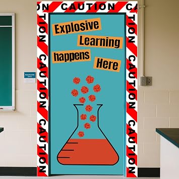 Classroom Door Decorations, Science Door Decor Banners with Caution Tape Party Supplies for School Indoor Outdoor Wall Window, Halloween Christmas Birthday Decorations