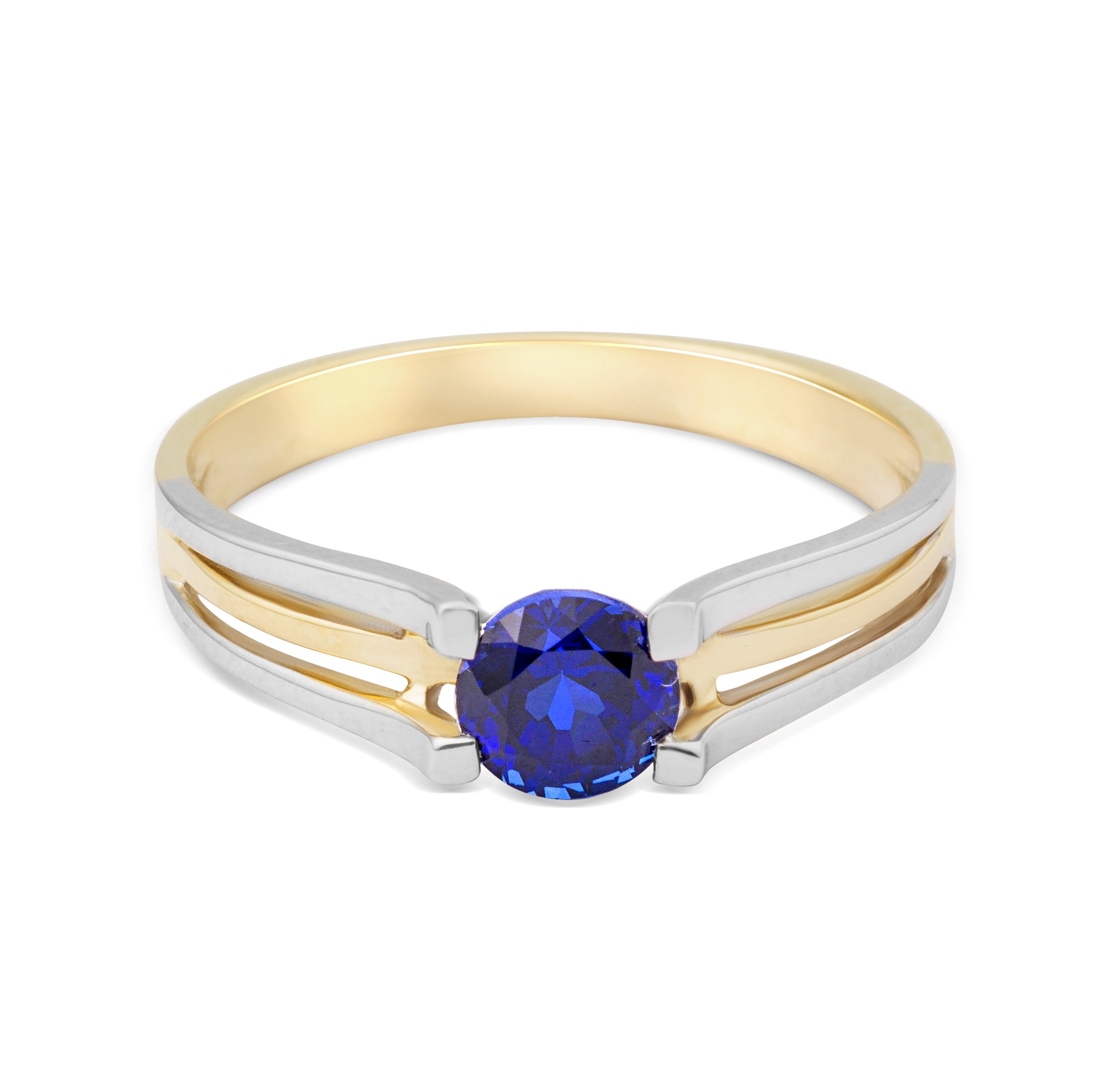MIORE Anillo solitario mujer, oro blanco real, oro amarillo 9KT 375 con zafiro azul central, anillo de compromiso clásico con piedra brillante de color. Anillo hipoalergénico.