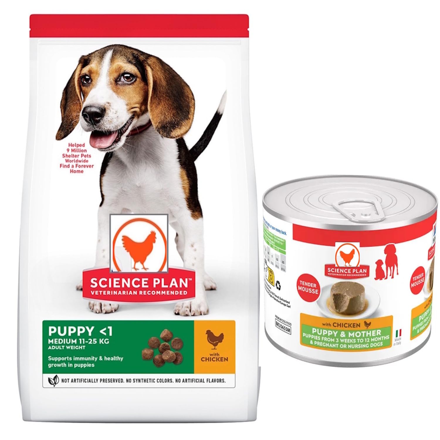 Science Plan Puppy <1 MEDIUM Breed Dry Food 800 gr. Chicken and 1can x200g Puppy Tender Mousse for support the immune system