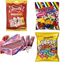 Kit 4 Guloseimas Bombom Pirulito Mastigável Pastilha e Bala Festa Infantil