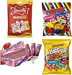 Kit 4 Guloseimas Bombom Pirulito Mastigável Pastilha e Bala Festa Infantil