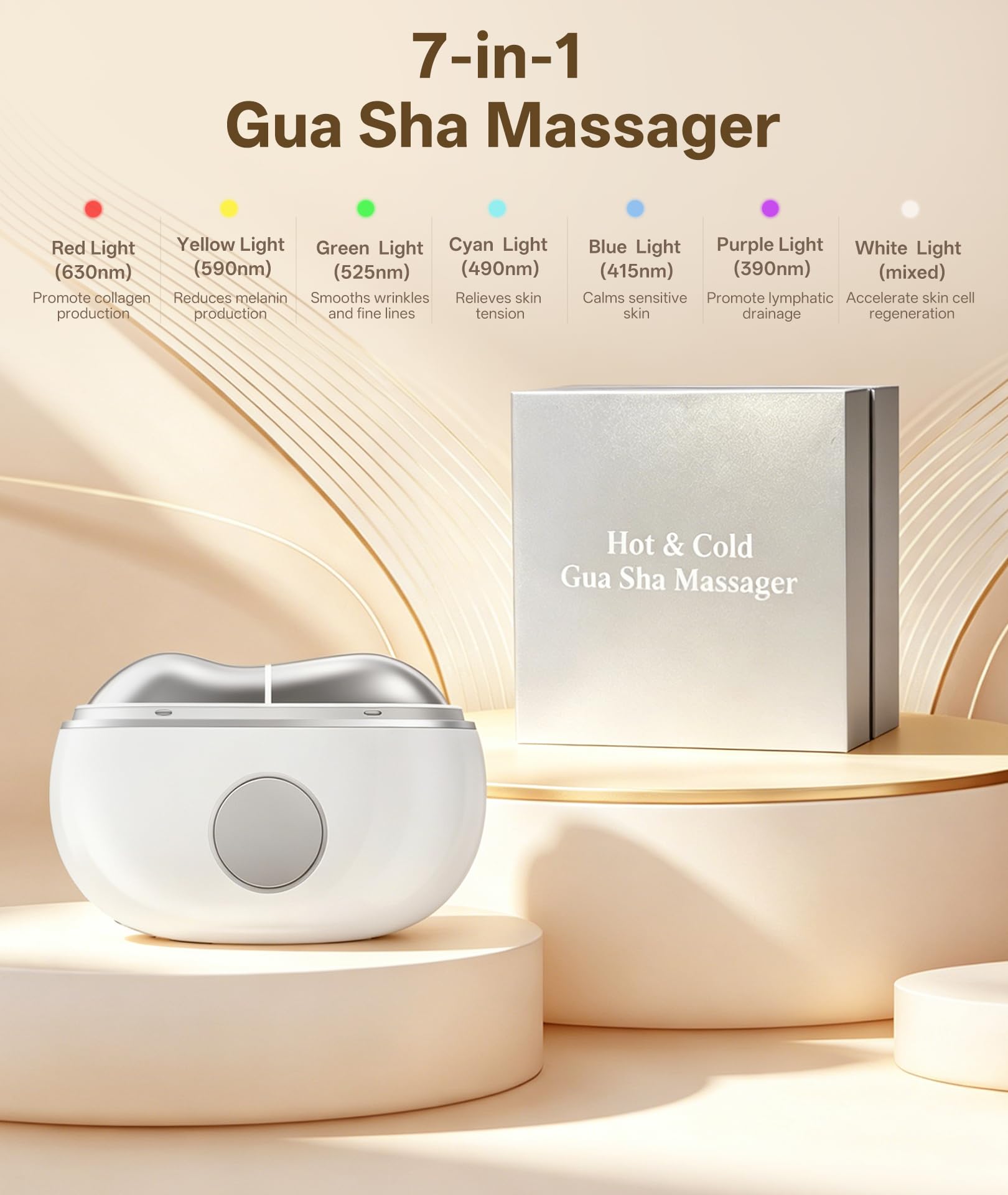 Dopsikn Red Light Therapy for Face and Neck, 7 Color Gua Sha Facial Massager with Hot & Cold Modes, Vibration Face Depuffer Tool for Contouring, Lifting, Gifts for Women & Men (White)
