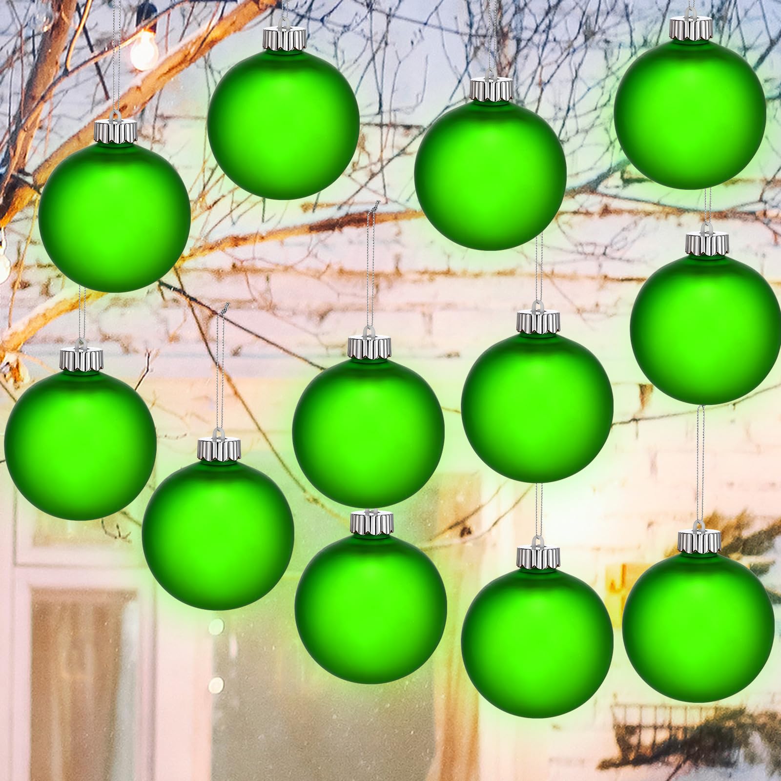 Libima 12 Pcs LED Lighted Christmas Ball Ornament Lights Outdoor Decorations Light up Xmas Globe Pulsing Lights Battery Powered Hanging Christmas Ball Light for Christmas Tree (Green)