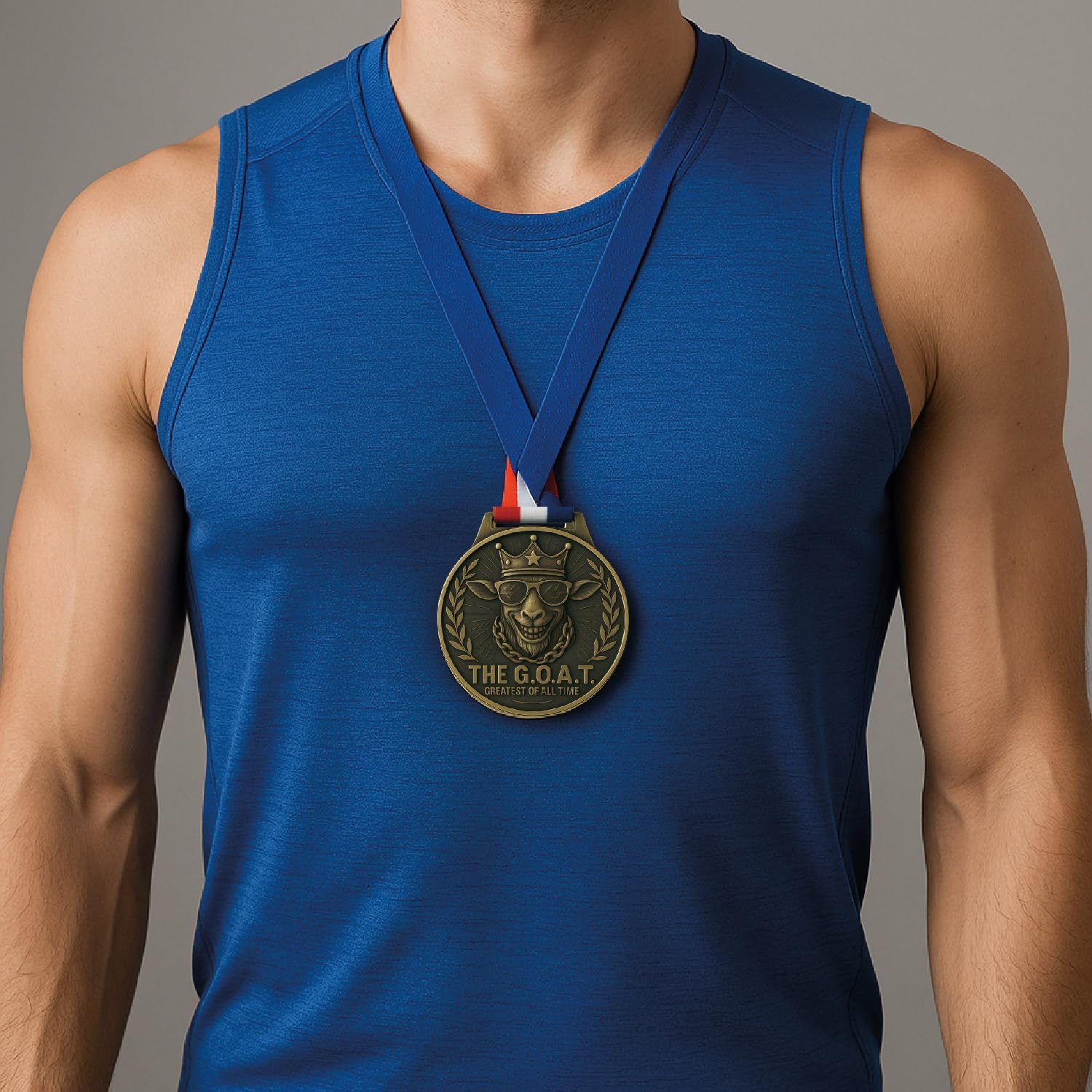 Goat Medal – 3 Inches Champion Pendant with Award Ribbon, Greatest of All Time Award Chain for Football, Basketball, MVP, Tournaments & League Winners