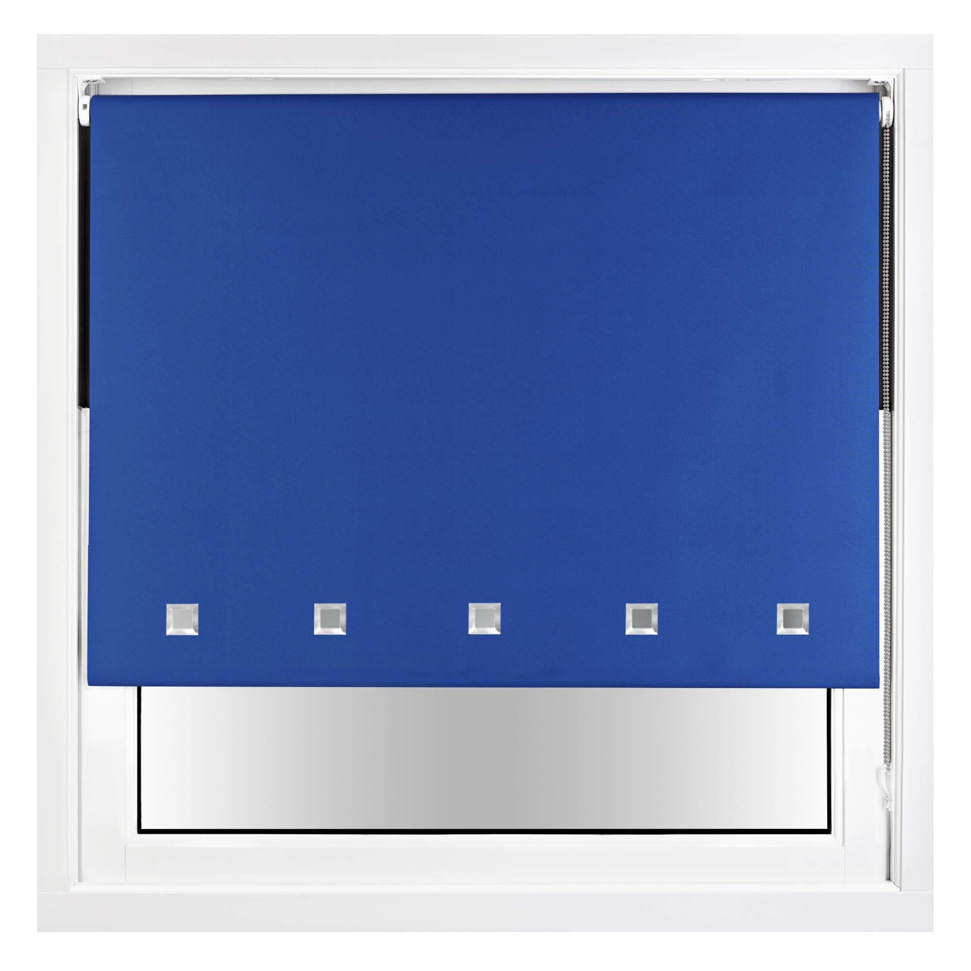 FURNISHED Blackout Roller Blind with Square Eyelets & Metal Fittings Trimmable - Blue, 65W x 165H cm