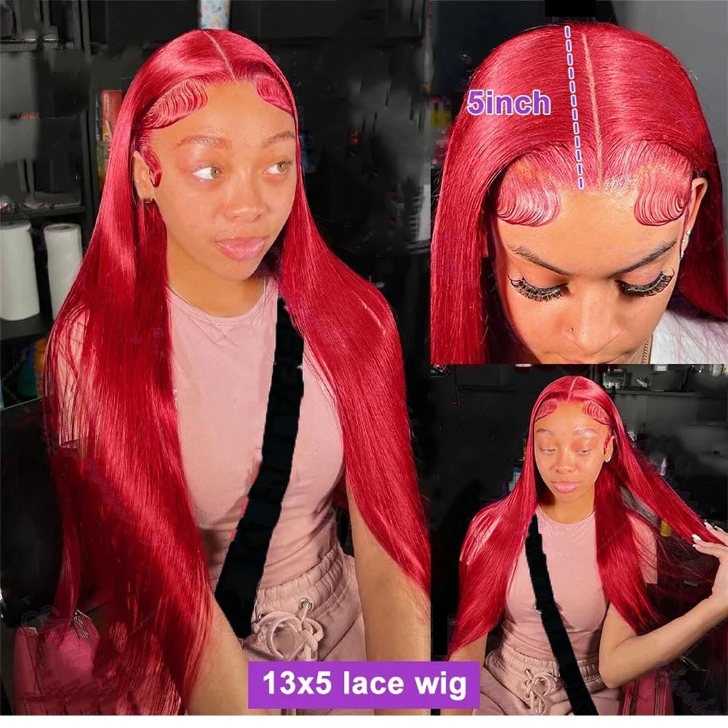 Women's Brazilian Red 13X6 HD Lace Front Wig Straight Human Hair 200% Density 13X4 Transparent Lace Frontal Wig Pre-Plucked With Baby Hair