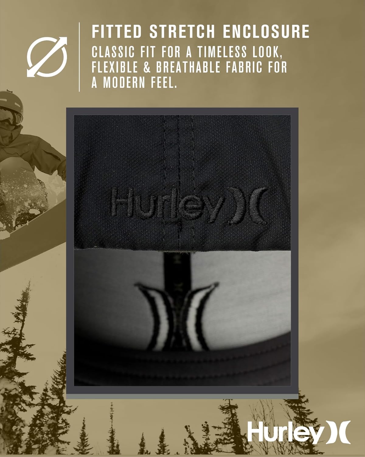 Hurley Mens Cap - One and Only Black Trucker Flexfit Hat Baseball Cap for Men