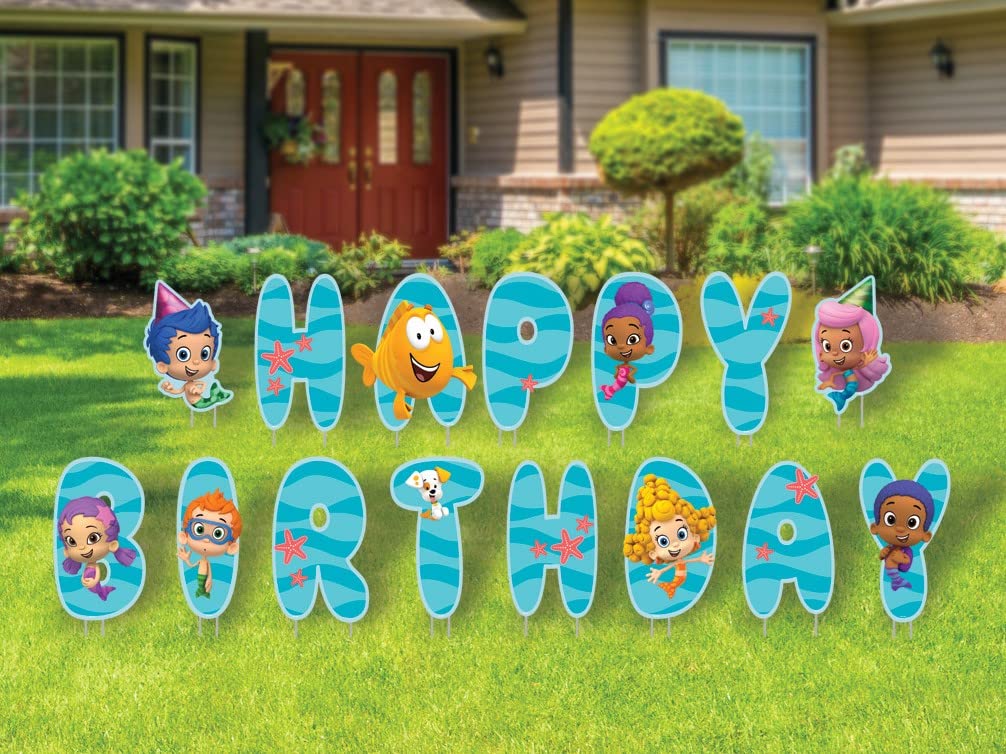 Seasons Bubble Guppies Happy Birthday Yard Signs with Metal Stakes, 16'' Letters