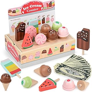 Dreamon Wooden Ice Cream Toy for Kids, Kitchen Playset Accessories, Ice Lolly Stand, Ice Cream Playset, Gift for Girls and Boys from 3 Years