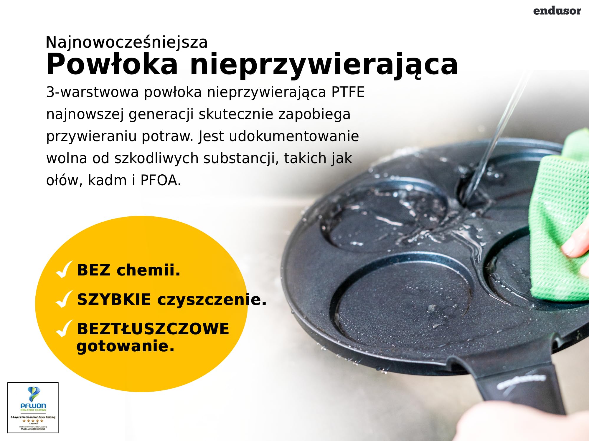endusor Patelnia do Naleśników na Indukcję (Ø26cm) 4 foremki | Powłoka PowerShield, Gaz Ceramika Elektryczność, do jajek naleśników Poffertjes Blinis