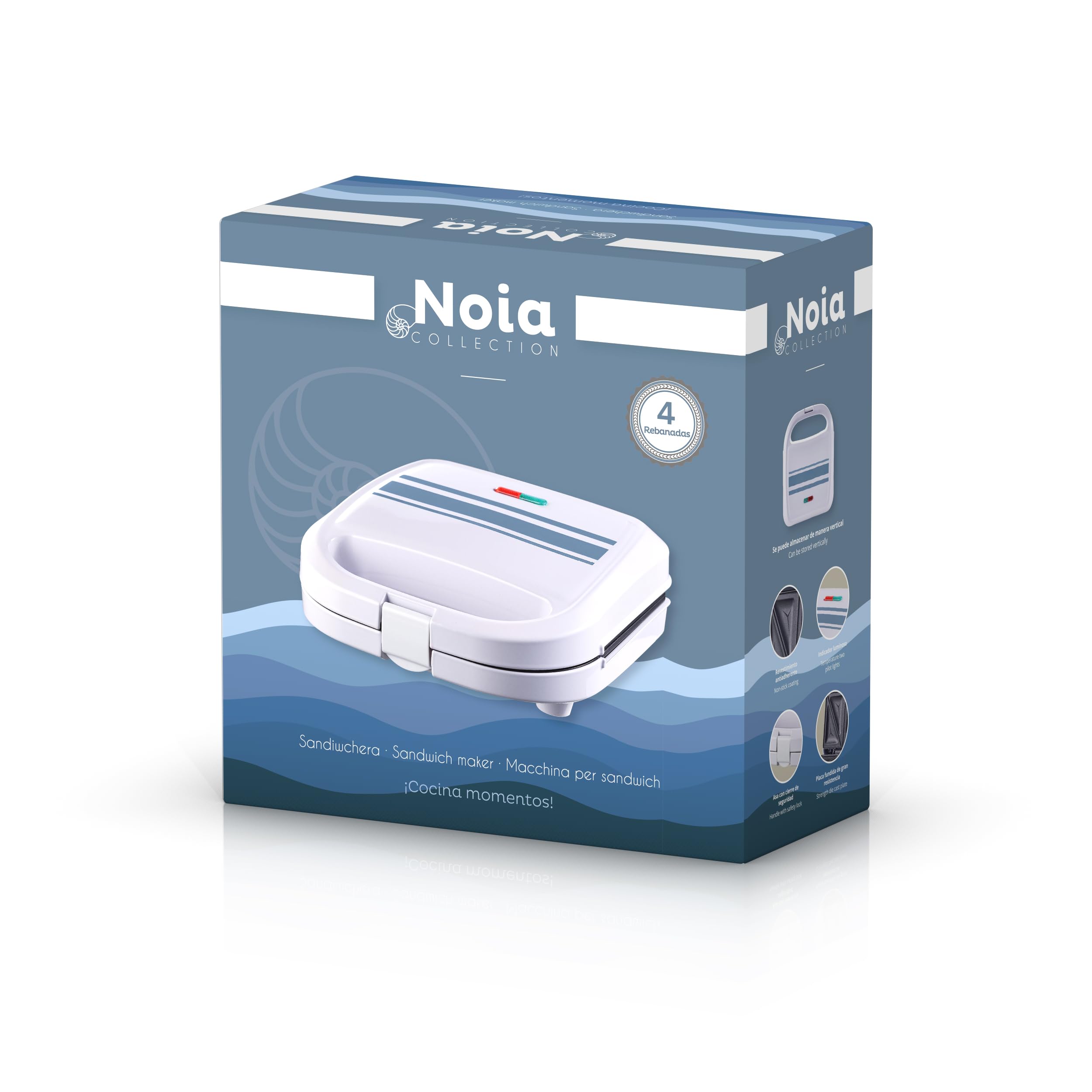 BERGNER NOIA - Sandwich Maker 750W - Rivestimento antiaderente - Impugnatura Cool Touch - Termostato regolabile - Protezione contro il surriscaldamento - Design compatto