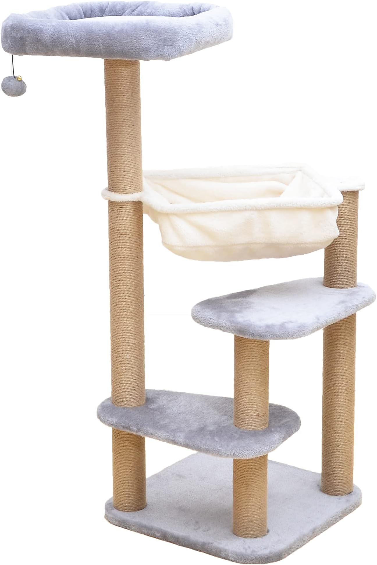 Catry Babylon Cat Tree - A Complex Cat Tower with Cat Hammock, Scratching Post, and Playful Toys Invariably Trap Kitten to Stay Around This 42” Easy Assembled Sturdy Cat Furniture, Grey Beige