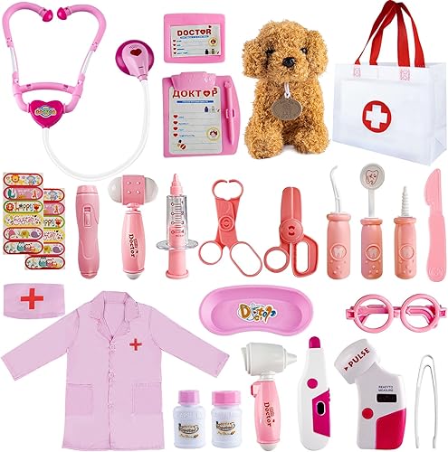Kit médico para niños, juego de médicos para niños, juego de doctor para niños con juguete para perros, bolsa de almacenamiento médico, juguete de