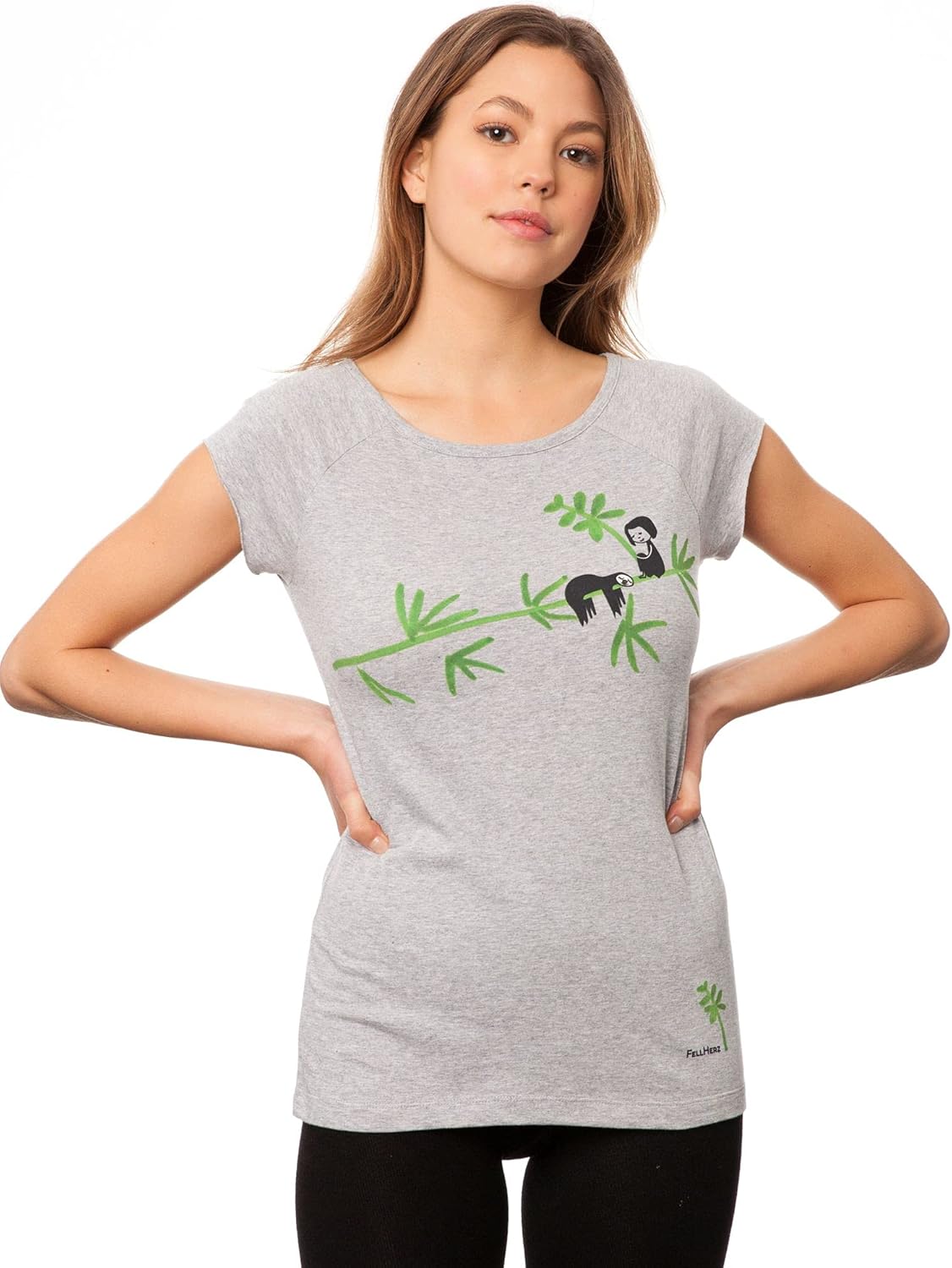 Fellherz Damen T Shirt Faultier Hellgrau Bio Fair Und Vegan Amazon De Fashion
