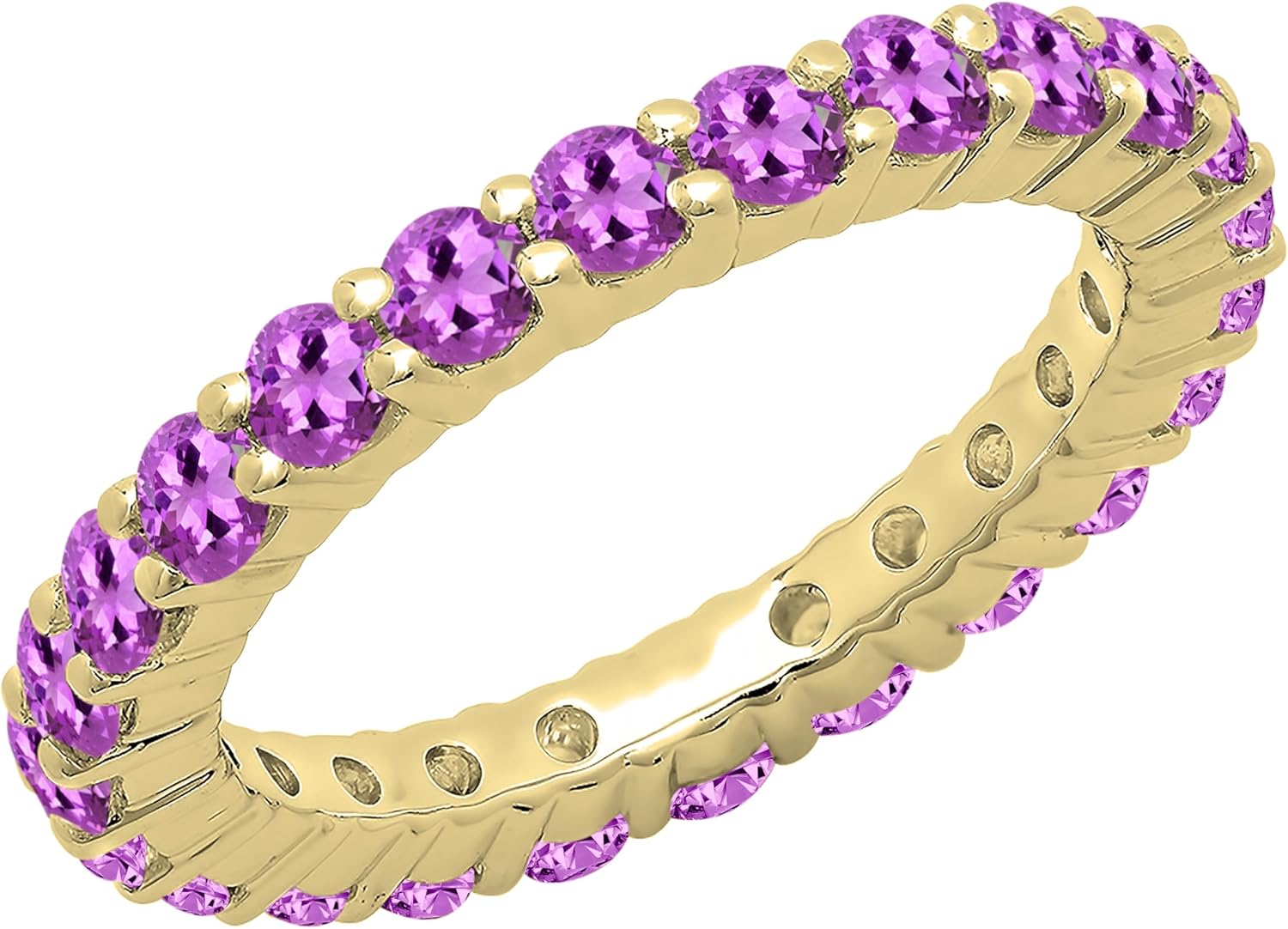 Dazzlingrock Collection Valentine's Day Gift 1.00 Ctw 14K Solid Gold Round Amethyst Womens Eternity Wedding Anniversary Stackable Band