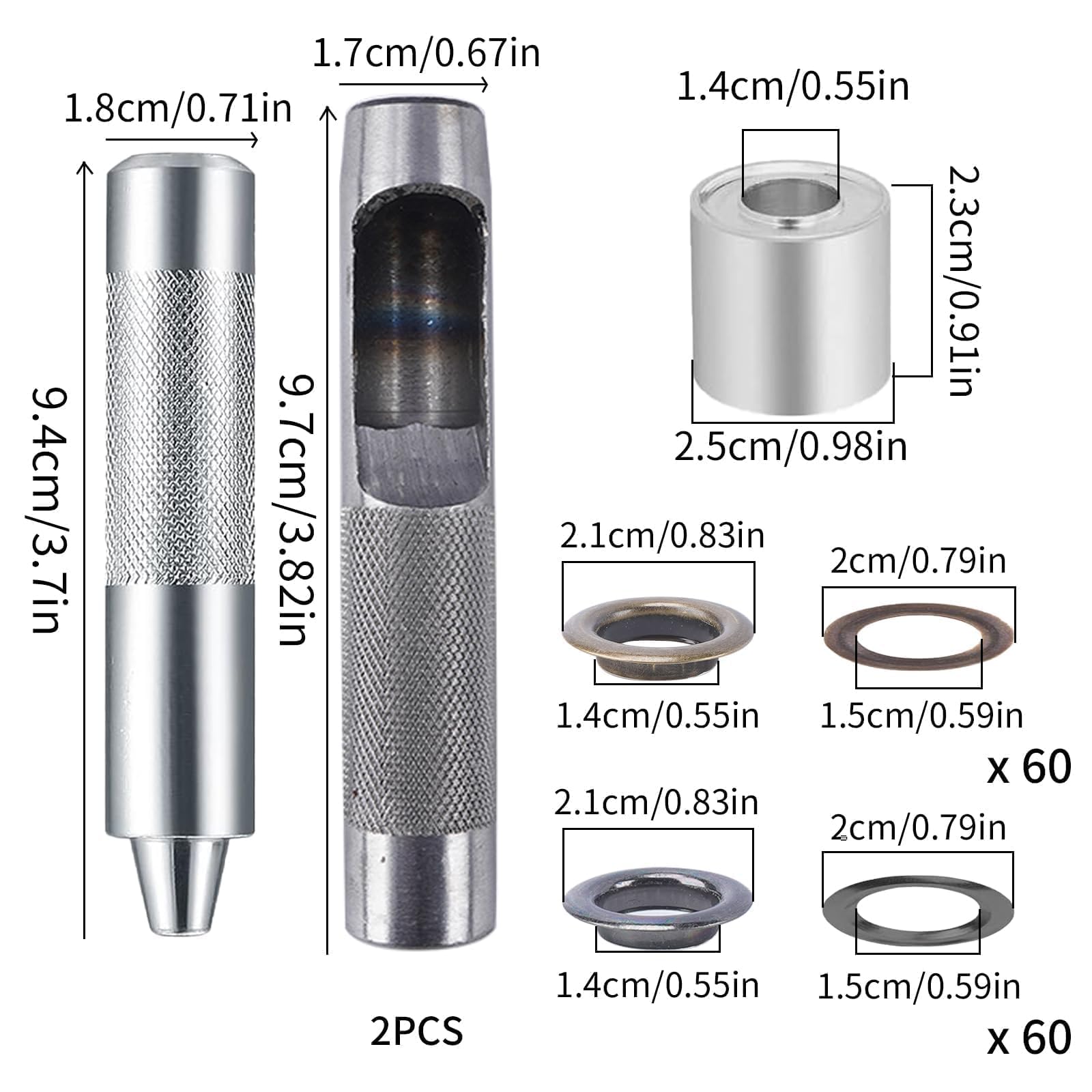 Zythrem 120 Sets Grommet Tool Kit 14mm Eyelet Punch Kit Eyelets and Punch Metal Washers Setting Metal Eyelets for Fabric Leather Belt Tarpaulin Tent Curtain Crafting DIY and Decoration - Image 2