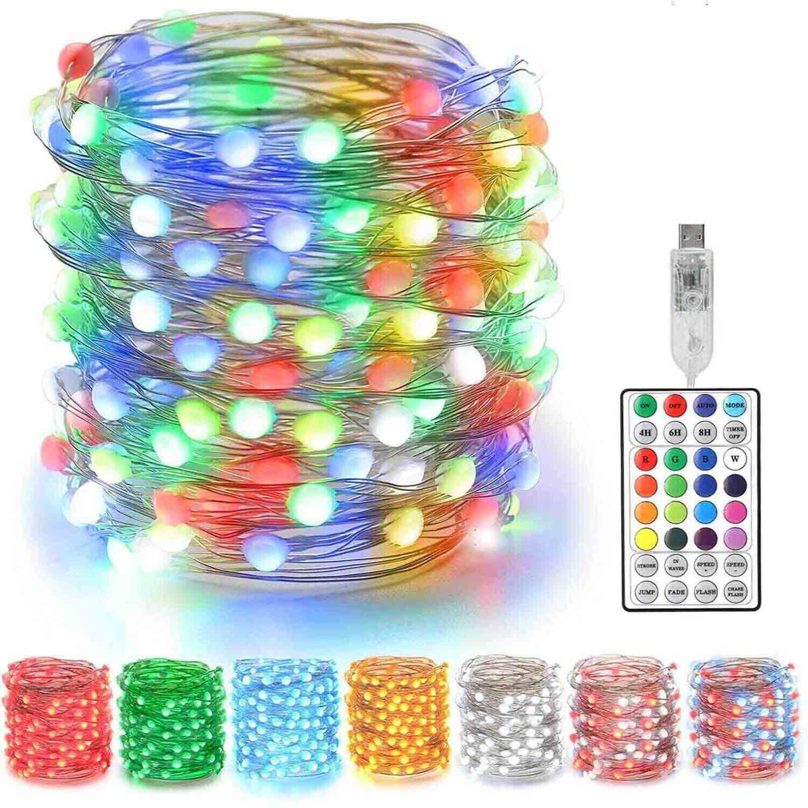 Filo di luci LED RGB, filo di rame, con telecomando, illuminazione decorativa per alberi di Natale ed eventi festivi, 50 luci, lunghezza 5 m