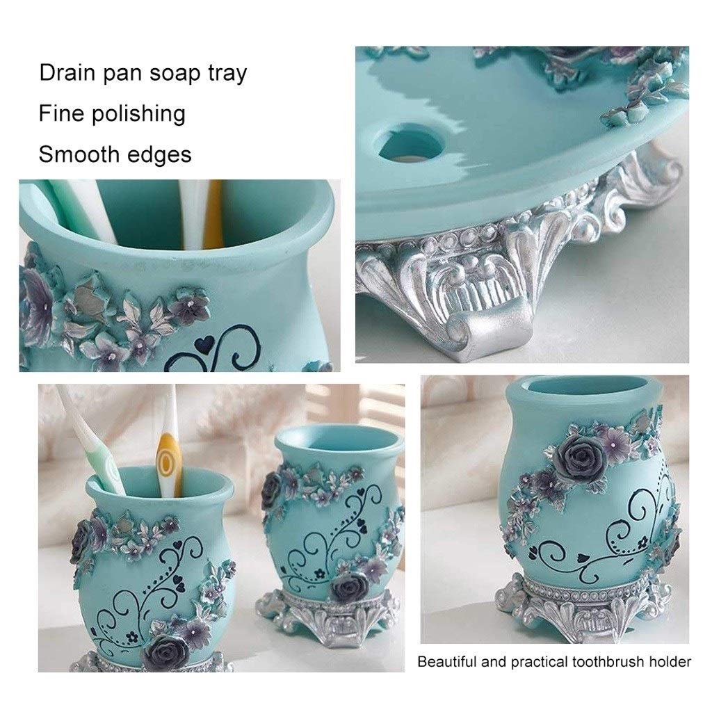 Dosificador de jabón Hogar Baño Tridimensional de Lavado de Grabado Decorativo dispensador de jabón de Mano del Sistema de Seis Piezas de combinación (Azul) dispensador de jabón líquido