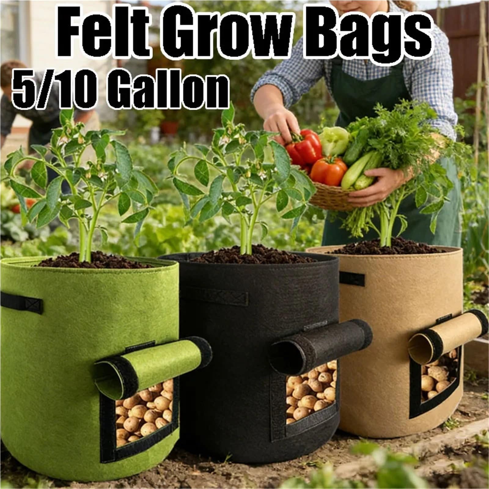 Stofftopf 5/10 Gallonen Pflanzenzuchtbeutel | For den Gemüsekartoffelanbau(Camel-3PCS,5Gallon)