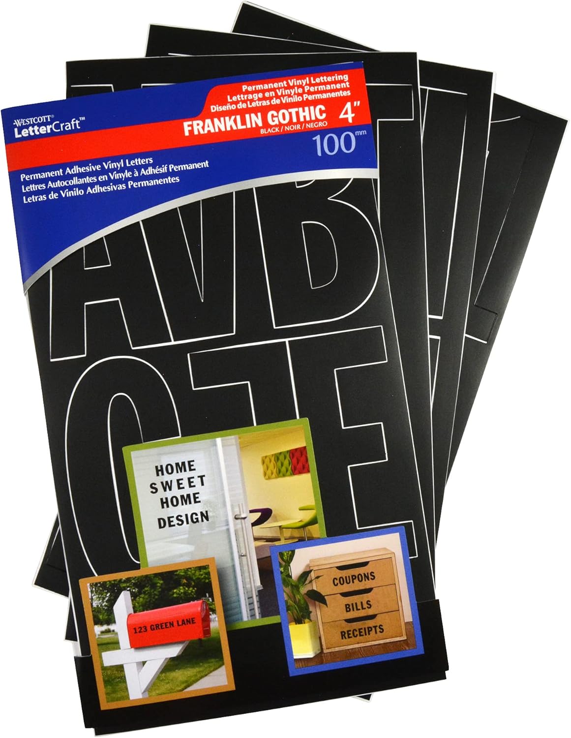 Westcott LetterCraft Permanent Vinyl Lettering Franklin Gothic 4-Inch, Black (15854)