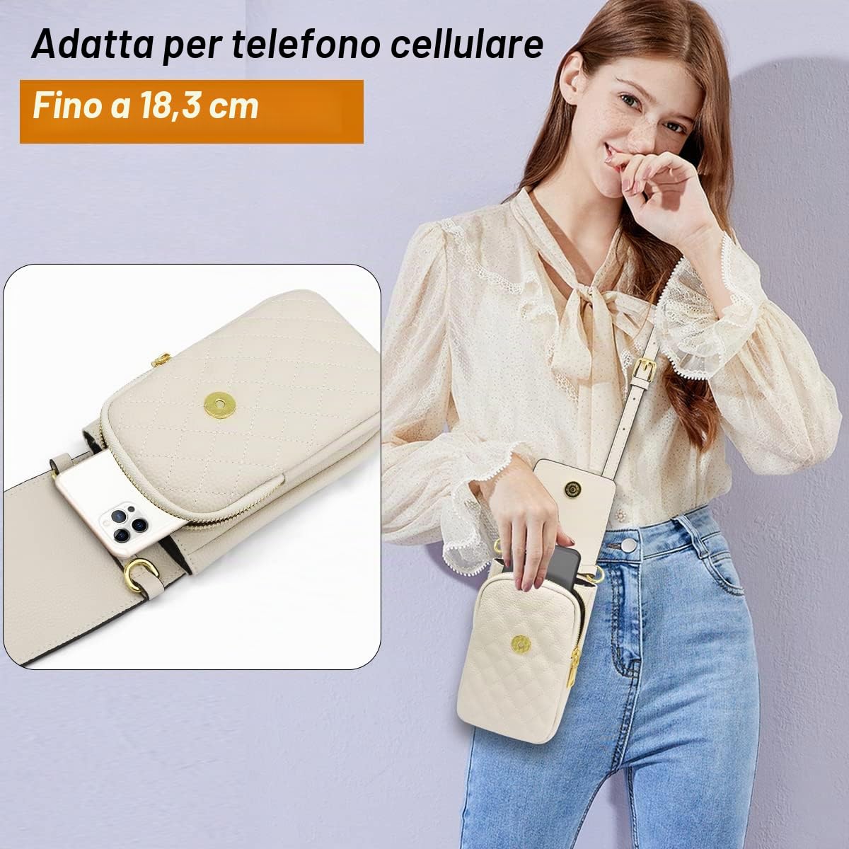 HNOOM Borsa a Tracolla per Cellulare Vera Pelle Borsa Piccola Tracolla Donna Portafoglio a Tracolla Crossbody Bag Portamonete con fessure per carte a tracolla