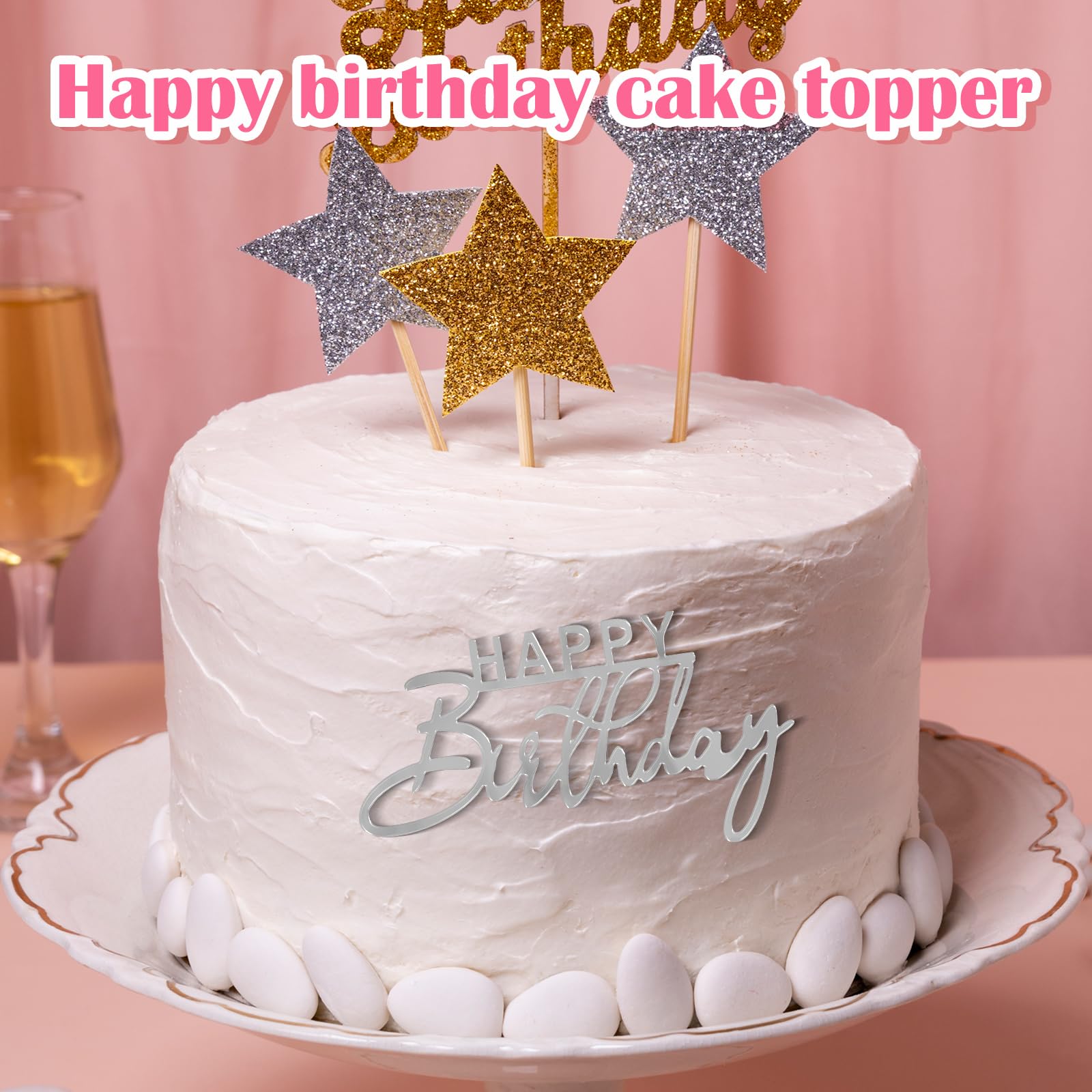 6-delige Happy Birthday Taarttoppers – Zilveren Acryl Taartdecoratie In Verschillende Vormen, Herbruikbaar En Eenvoudig Te Plaatsen, Ideaal Voor Verjaardagen En Feesten