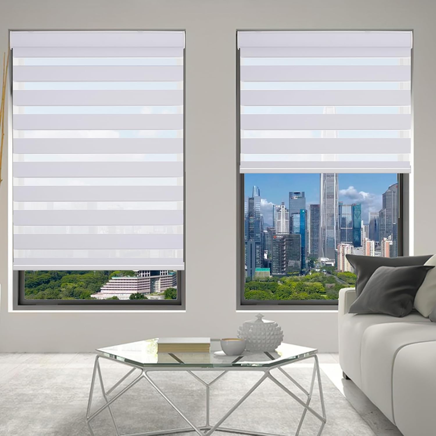 Zebra Blinds Zebra Shades for Windows Custom Size, Cordless Dual Layer Zebra Roller Window Shades, Light Control for Day & Night, Privacy Blackout Blinds for Home,Office,Bathroom, White
