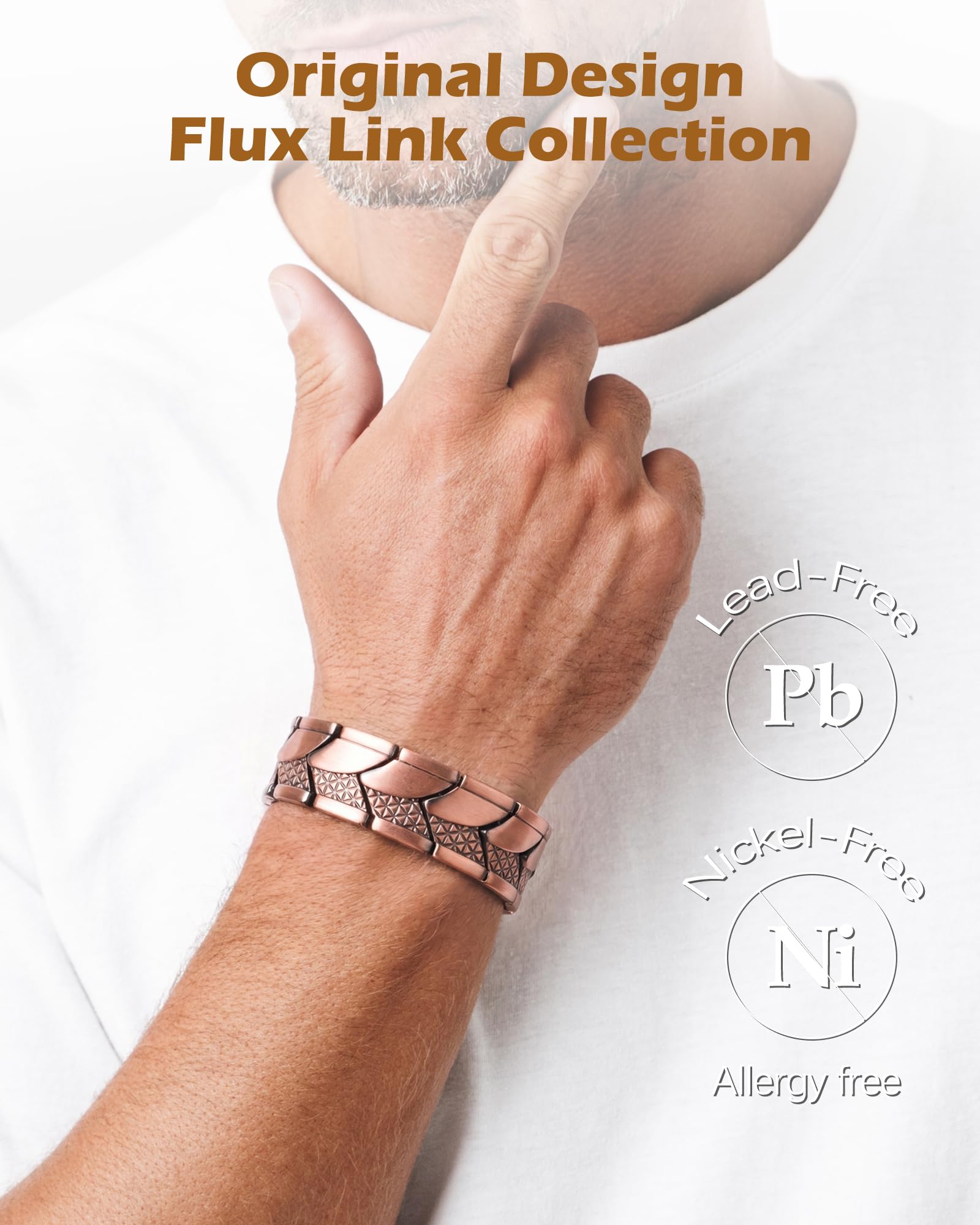 Jeracol Pulseras de cobre para hombre, pulsera magnética de cobre puro al 99 %, tamaño ajustable y caja de regalo de joyería (textura a escala)