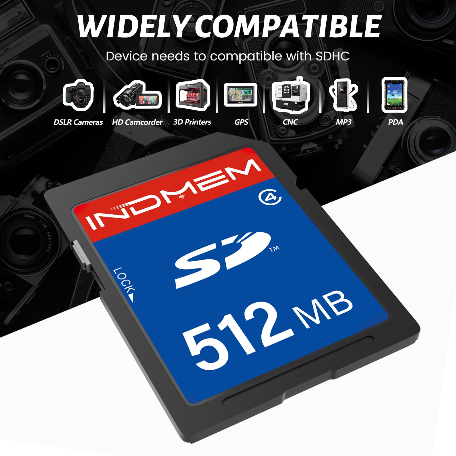 INDMEM - Tarjeta SD de 512 MB, 10 paquetes de tarjetas de memoria MLC para cámaras digitales | Tarjeta digital segura estándar (SD), chip MLC, velocidad clase 4, compatible con cámaras