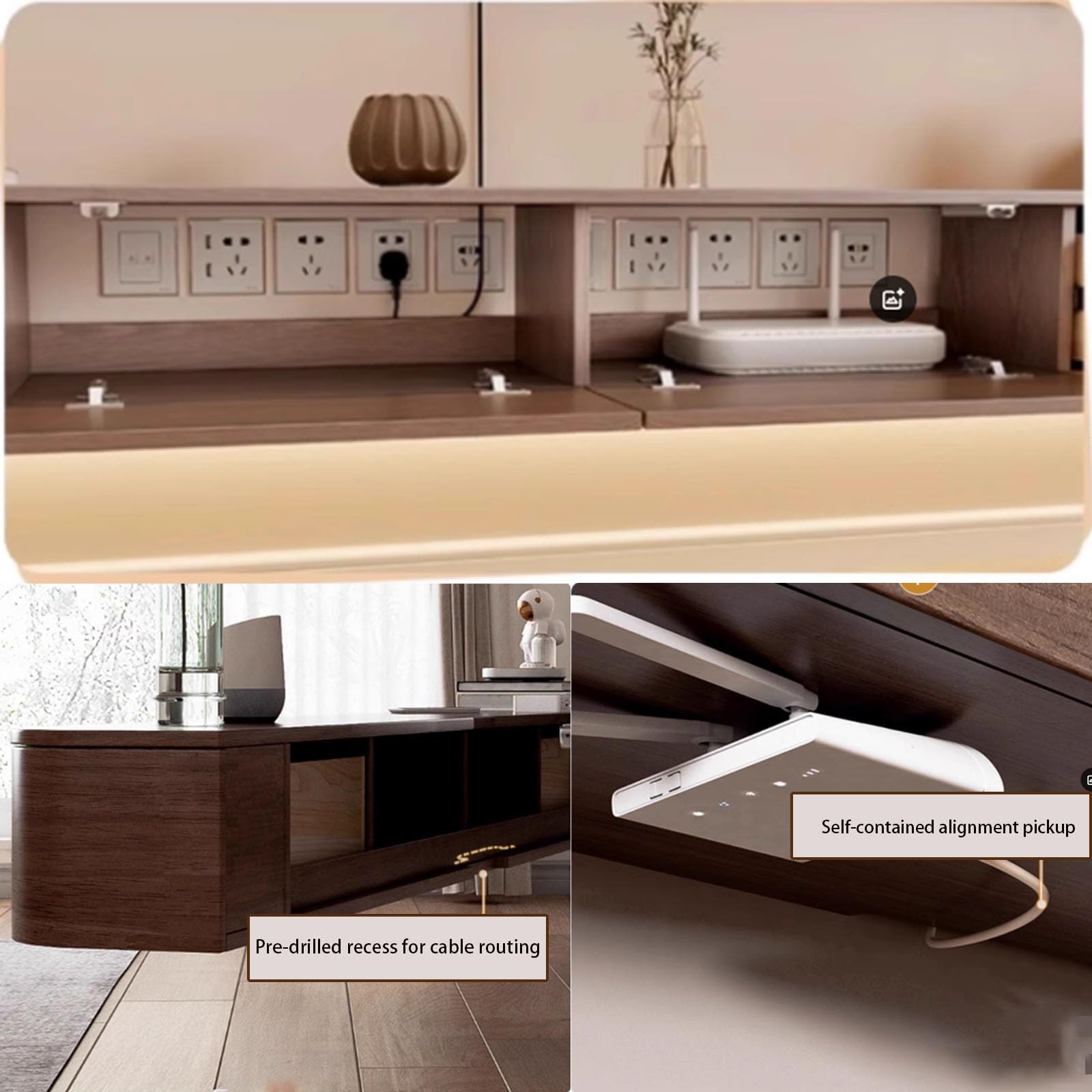 Supporto mobile per TV in legno massello da parete con porta, console multimediale TV, con ampio spazio di archiviazione, per TV (marrone, 240 x 30 x 20 cm)