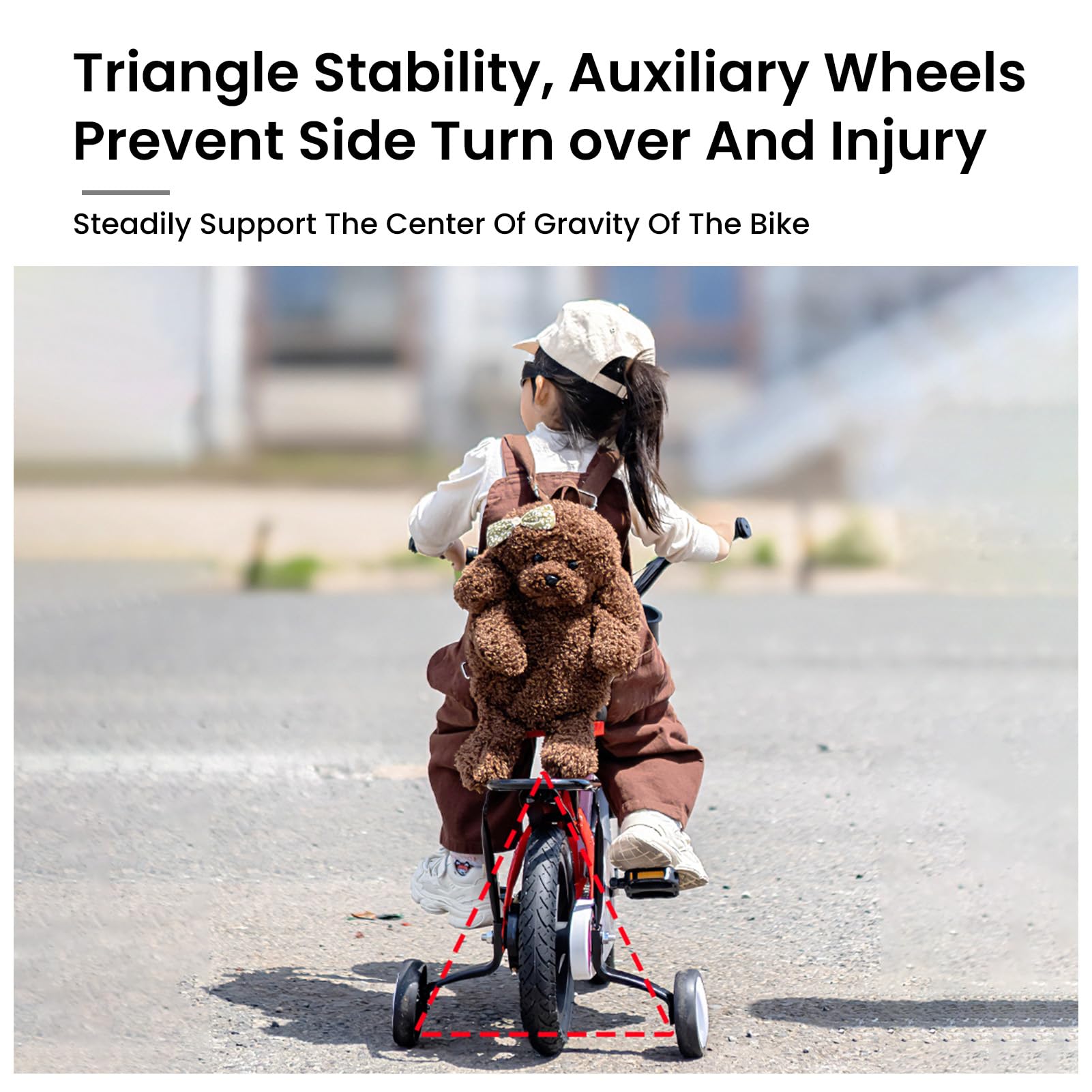 Fockety Rower Dziecięcy, Rower Dziecięcy z Trójkątnymi Stałymi Kołami Pomocniczymi, Podwójne Hamulce z Przodu z Tyłu, Całkowicie Zamknięta Osłona łańcucha, dla Chłopców Dziewcząt w Wieku