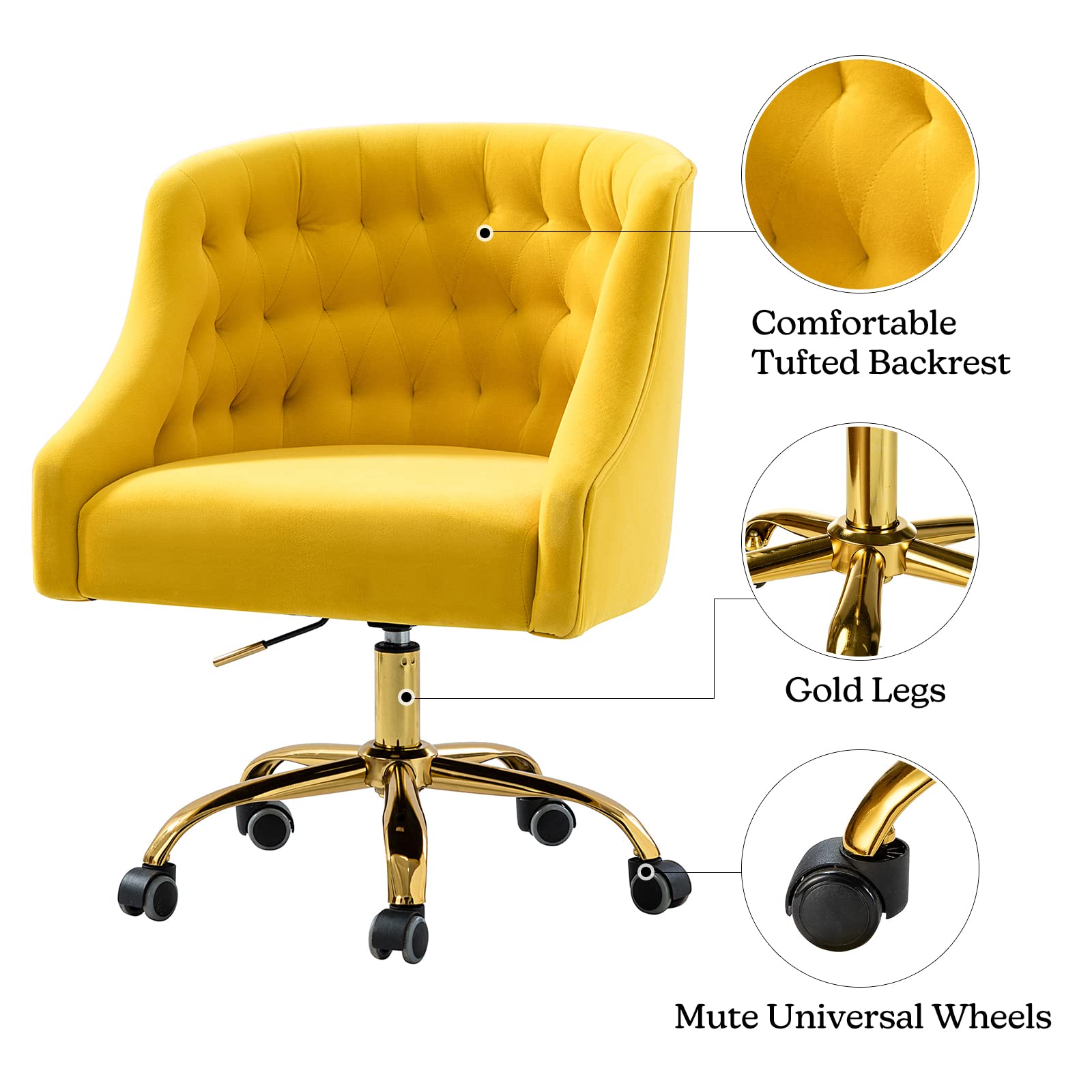 【セール】 モリコーYahoo 店Velvet Desk Chair Tufted Office with Wheels Accent