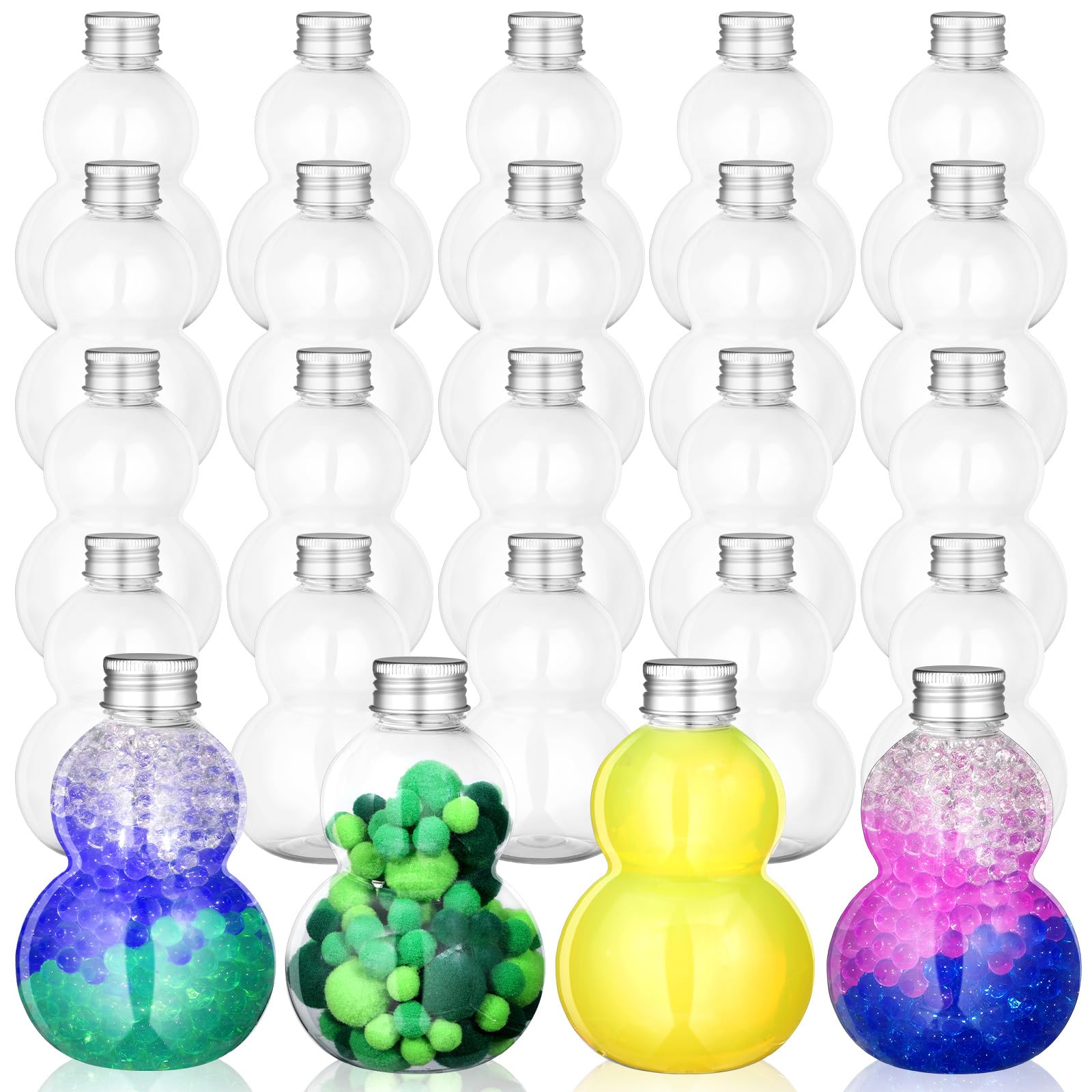 Suttmin 24 Pcs Empty Plastic Sensory Bottles with Aluminium Lids Fillable Candy Container Clear Water Bottles Plastic Candy Jar Reusable for Sensory Crafts Handmade Supply