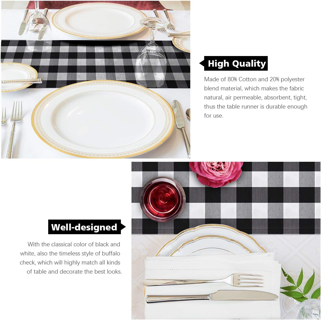 Best Deal Cheap π Syntus 4 Pack 14 x 108 inch Buffalo Check Table Runner Cotton-Polyester Blend Handmade Black and White Plaid for Family Dinner, Outdoor or Indoor Parties, Thanksgiving, Christmas & Gathering Exclusive Syntus 4 Pack 14 x 108 inch Buffalo Check Table Runner Cotton-Polyester Blend Handmade Black and White Plaid for Family Dinner, Outdoor or Indoor Parties, Thanksgiving, Christmas & Gathering