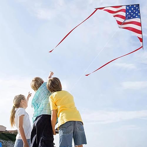 Miniatura 6 de YFAFENGS Cometa Delta para niños y adultos fácil de volar, cometa de playa para principiantes para juegos al aire libre con línea y mango