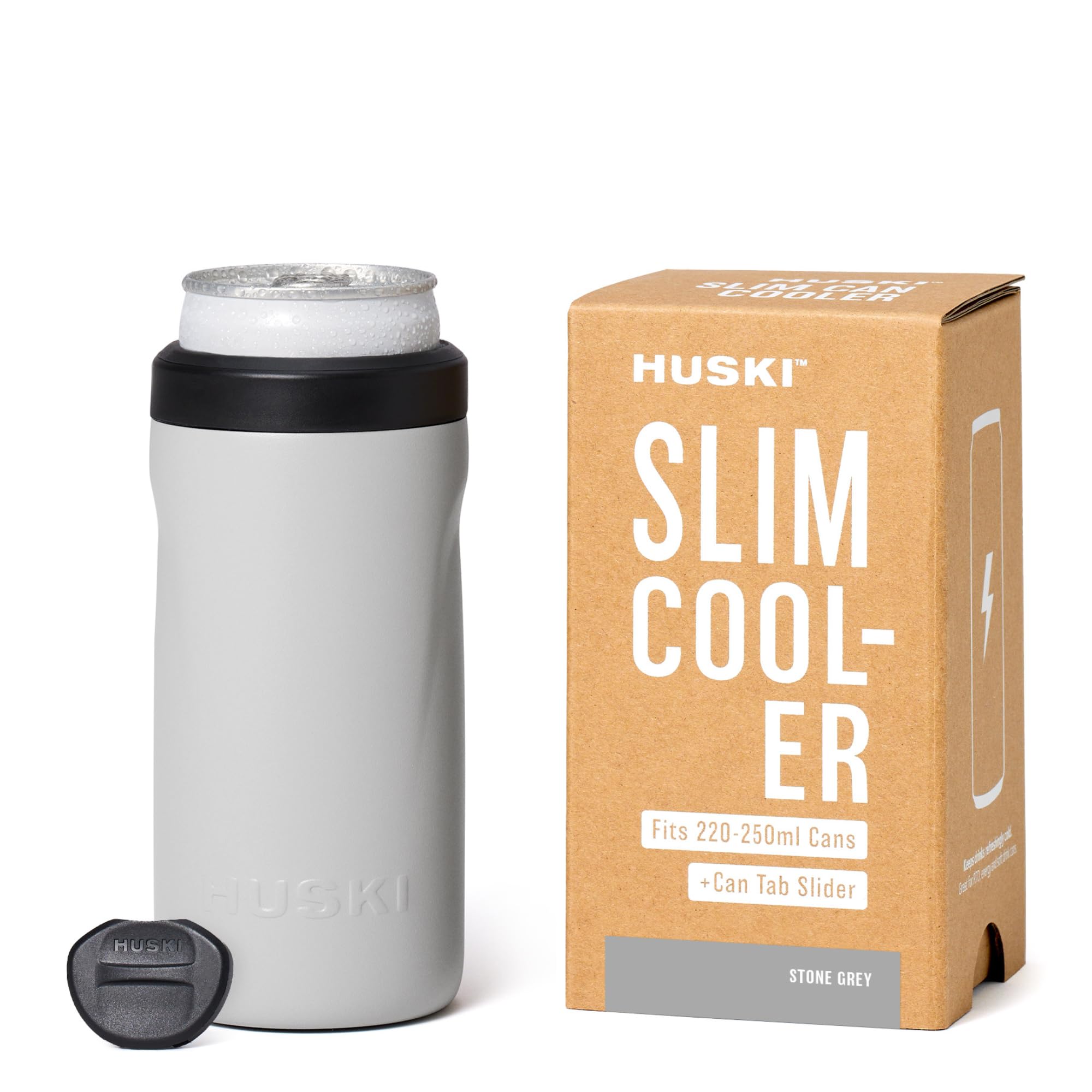 Huski Slim Can Cooler | NEW | Fits 250ml Premix/RTD, Energy & Soft Drink Cans | Triple Insulated | Detachable 2-in-1 Can Tab Slider | Keeps Cans up to 5X Colder | Great Gift (Stone Grey) — image 1