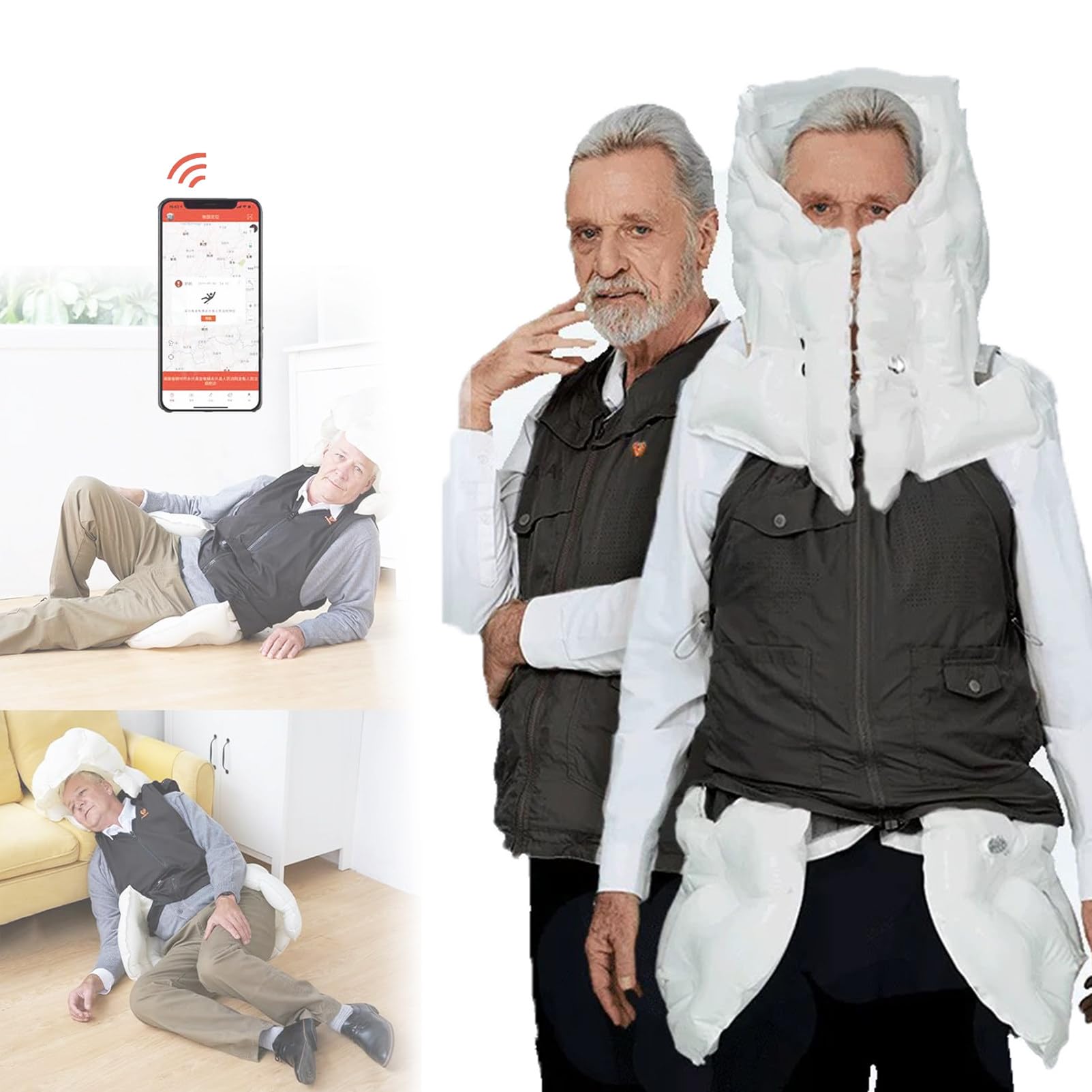 Gilet Anticaduta Con Airbag Per Anziani, Giacca Con Airbag Per Ciclisti, Dispositivo Di Protezione Riabilitativo Indossabile Intelligente Con Allarme Di Monitoraggio Remoto,Black(Mr)-M