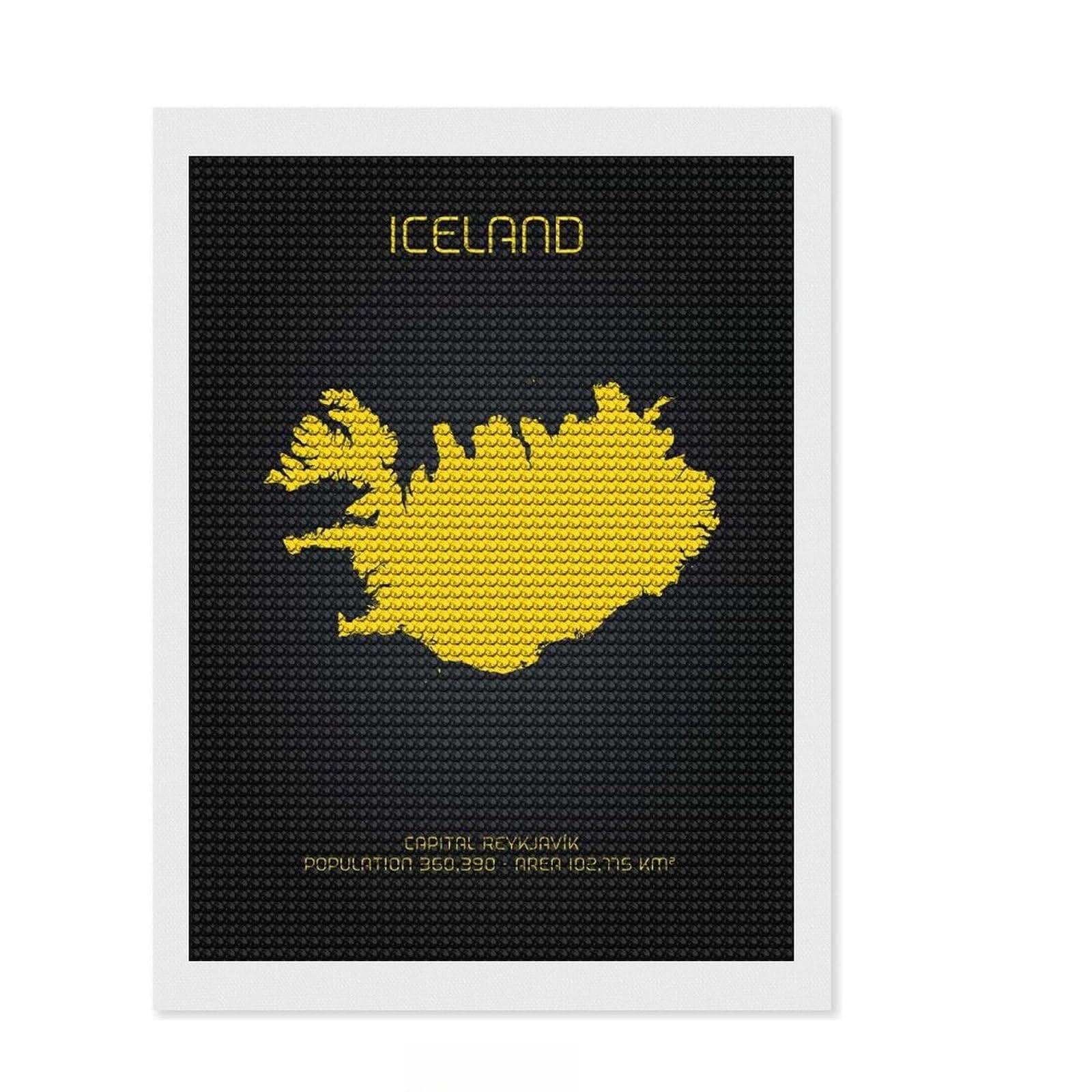 Junmoney Iceland Map Diamond Painting Kit 12"x16", Decorate Your Room, Easy to Follow Symbols, Full Kit Included, Office Decor