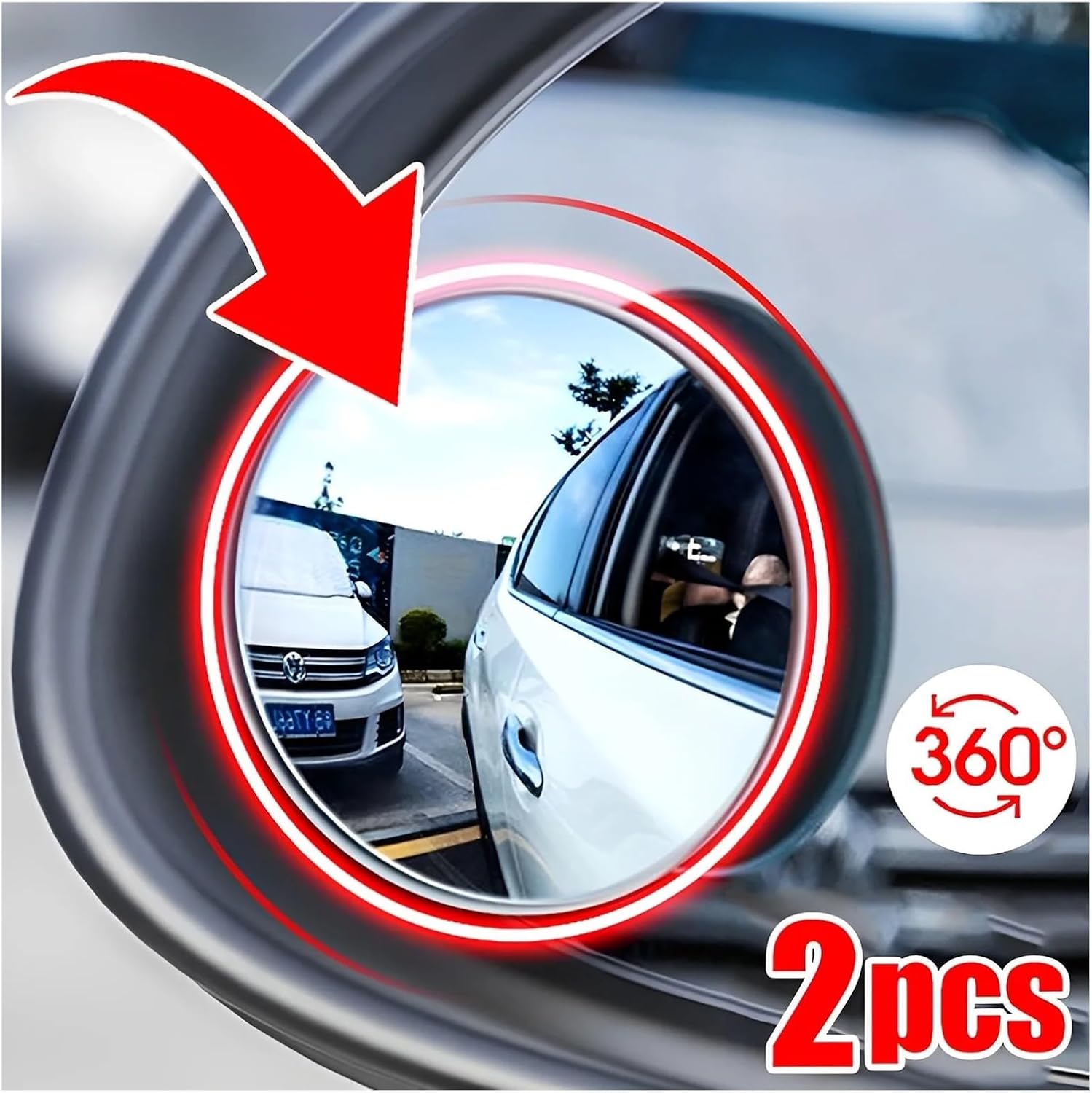 2Pcs Car Round Frame Convex Wide-angle Clear Rearview 360 Degree Blind Spot Mirror(2 pcs white)