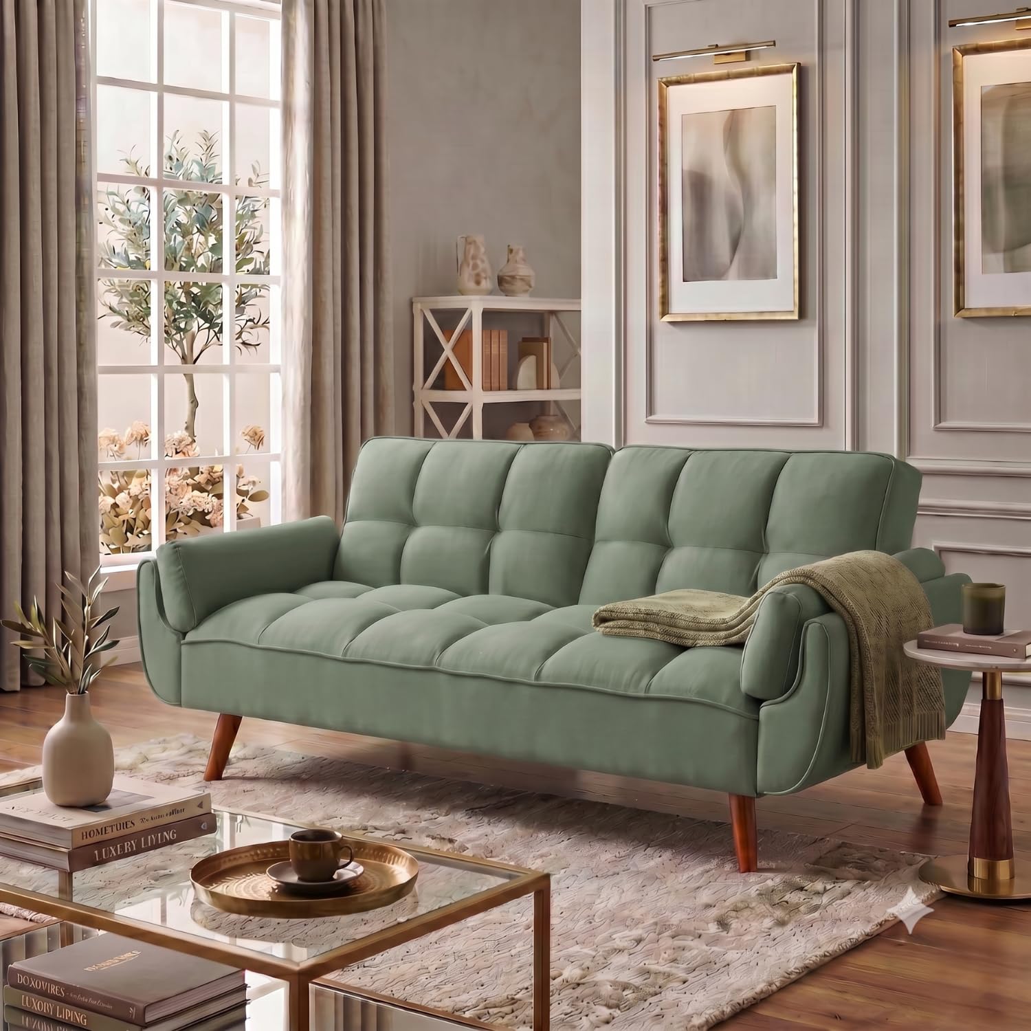 Tarantino 3-Seater Convertible Sofa Cum Bed | Modern Tufted Upholstered Folding Sleeper Sofa for Living Room | High-Density Foam Comfort | Space Saving Couch Bed for Home (Green)-image-43