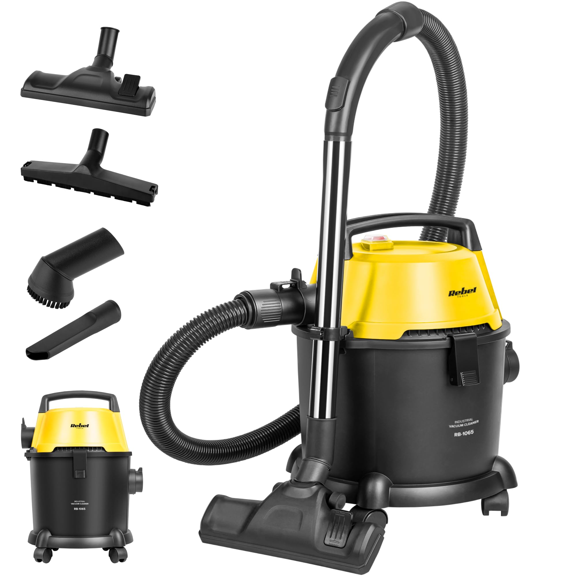 Rebel Electro Odkurzacz Przemysłowy WET&DRY Moc 1400W Zbiornik 15L Filtr HEPA Zestaw Akcesoriów RB-1065