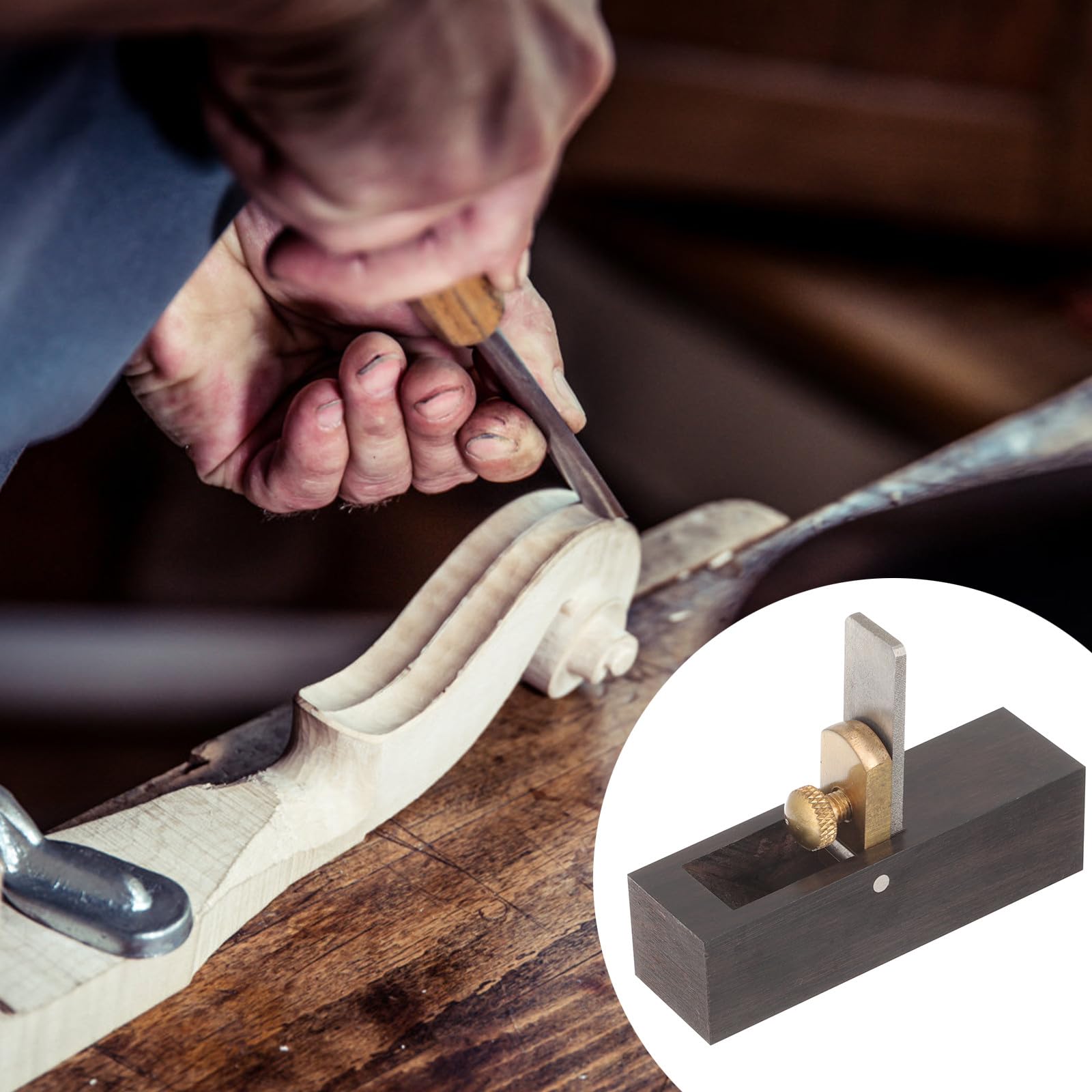 GALPADA Pialla Manuale per Liuteria in Ottone Lama Affilata, Strumento per Lavorazione Legno di Violino, Viola e Violoncello, Utensile Regolabile per Rimozione Trucioli e Finitura Fine