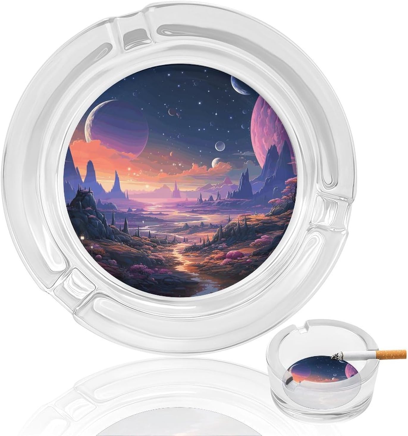 Glass Ashtrays Colorful Retro Space Theme Round Ash Tray for Cigarette Cigar Decorative Ashtray for Home Office Patio Outdoor