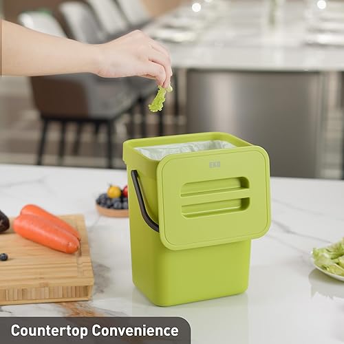 Miniatura 4 de EKO Puro Mini bote de basura para cocina montado en la pared con tapa, contenedor de residuos de alimentos, 0.79 galones / 3 litros (verde)