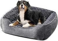 Vista 18 de JOEJOY - Cama rectangular para perro grande, mediano, pequeño, cachorro, sofá cama ortopédico lavable, suave, transpirable, duradera, calmante, Beige