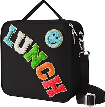 Insulated Lunch Bag With Adjustable Shoulder Strap, Girls Preppy Lunch Box