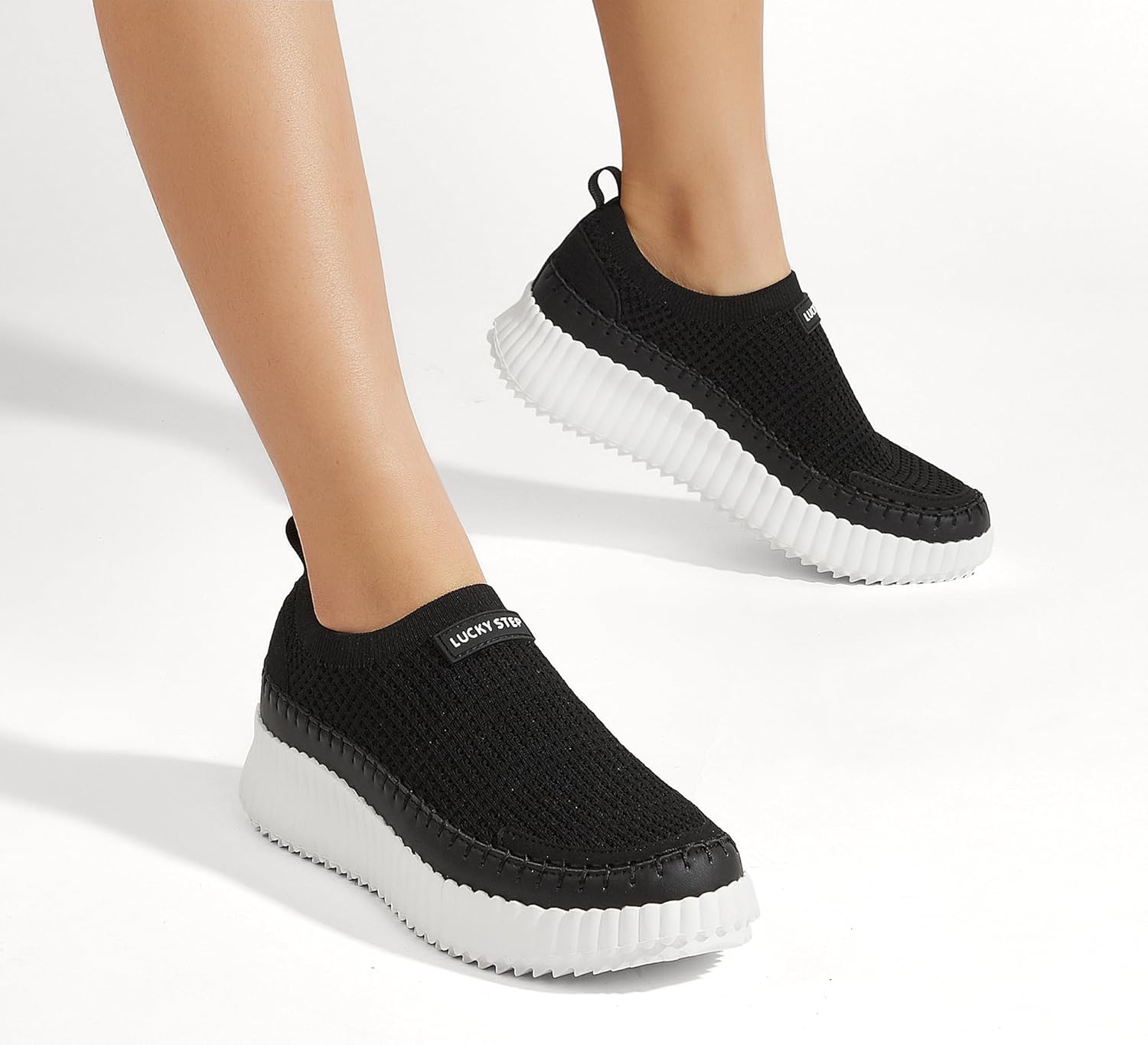 LUCKY STEP Platform Sneakers for Women Slip on Knit Chunky Fashion Casual Retro Braided Tennis Lightweight Walking Shoes - Image 7