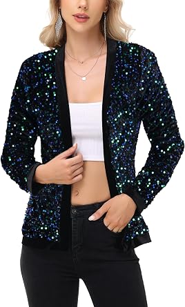 Anna-Kaci Womens Sparkly Sequin Cardigan Long Sleeve Open Front Glitter Party Sequin Blazer Jacket