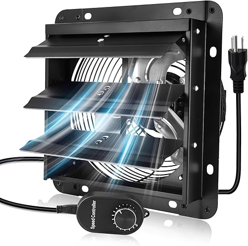 Miniatura 16 de Criditpid 14 Inch Shutter Exhaust Fan with Speed Controller, 1088 CFM High Speed Vent Fan with Adjustable Thermostat, 1700 RPM Wall Mounted Kitchen